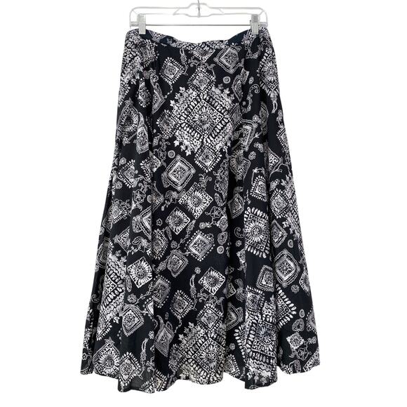Coldwater Creek Black Abstract Flowy Cotton Maxi Skirt Sz L Cottagecore Prairie - Picture 8 of 8